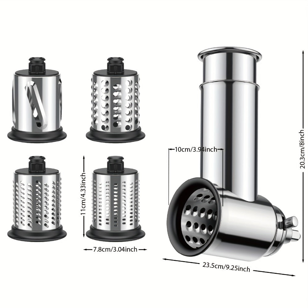 Stainless Steel Slicer Shredder Attachment for Stand Mixers with 4 Dishwasher Safe Blades ¨C Multi-Function Vegetable Fruit Cheese Grater Salad Maker & Powder Grinder for Carrots Potatoes
