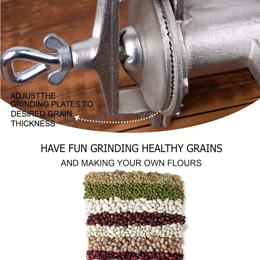 Cast Iron Grain Mill Manual Grain Grinder | Heavy Duty Hand Crank Food Mill | High Hopper with Clamp & Shield | Grinds Nuts Flour Corn Wheat Coffee | Kitchen Manual Grinder