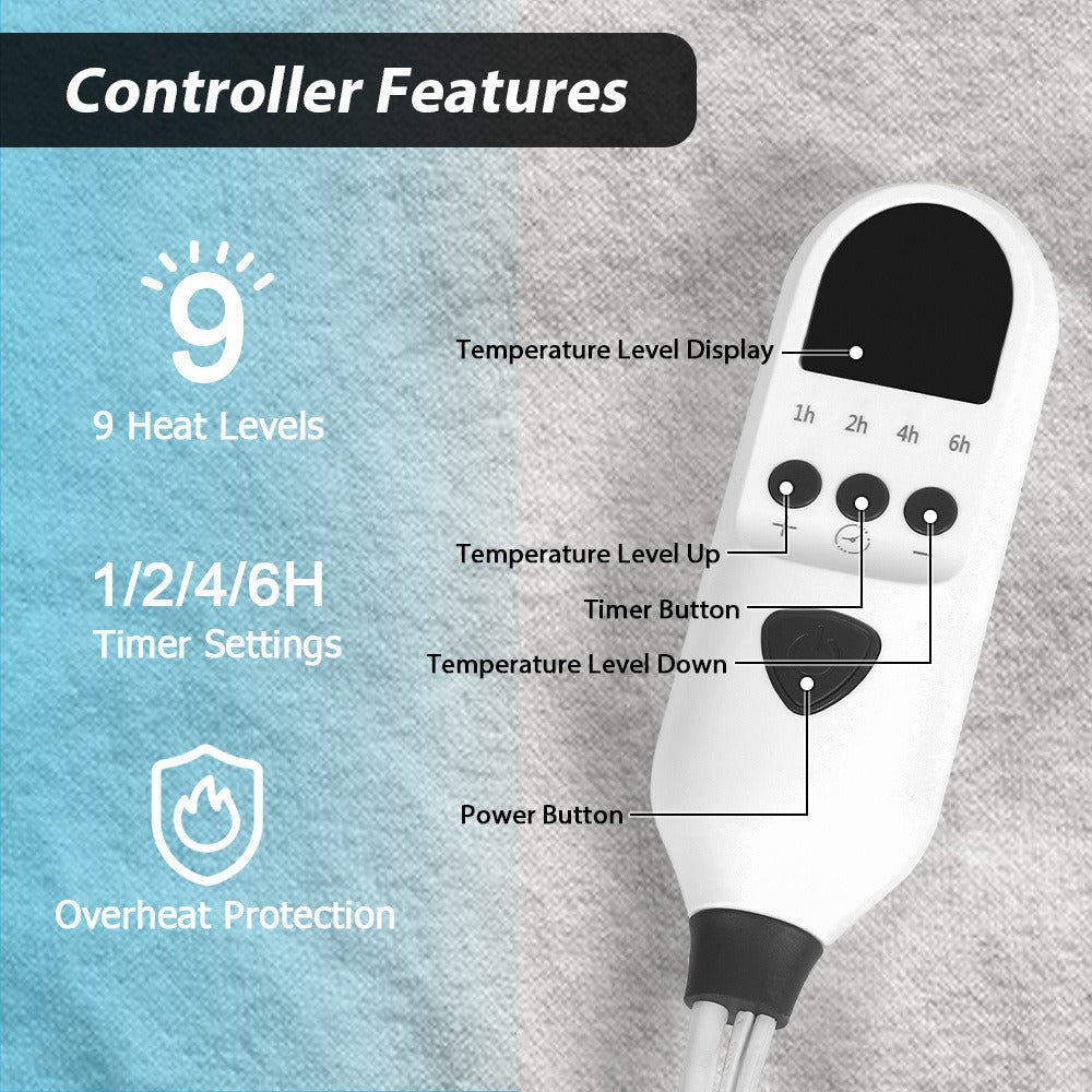 Extra Large Electric Heating Pad 63¡±x31.5¡± with Remote Control - 9 Adjustable Heat Levels, 4 Timer Settings, Quick Heating, Machine Washable, for Bed Massage Table Camping Sleeping Bag, Gray & Brown