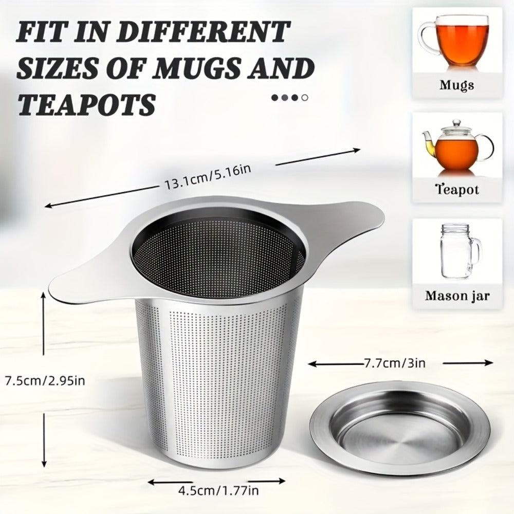 Stainless Steel Tea Strainer Set of 4 with Lid ¨C Fine Mesh Tea Infuser with Dual Handles for Loose Leaf Tea, Herbs & Spices ¨C Ergonomic Grip, Durable & Easy to Clean