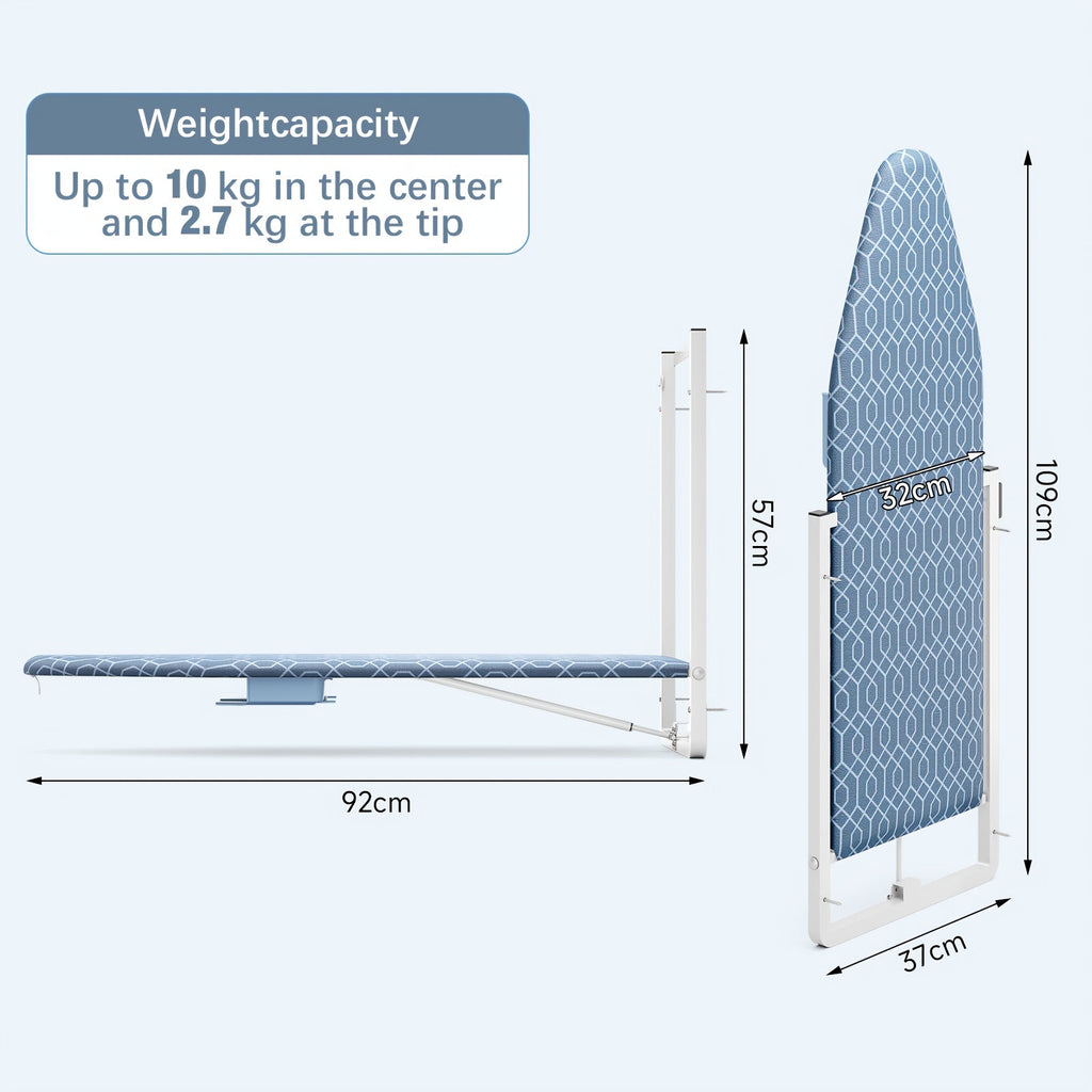 Wall Mount Ironing Board Foldable 36x12 Space Saving with Iron Holder Removable Heat Resistant Cover for Small Spaces Laundry Room Closet Apartment