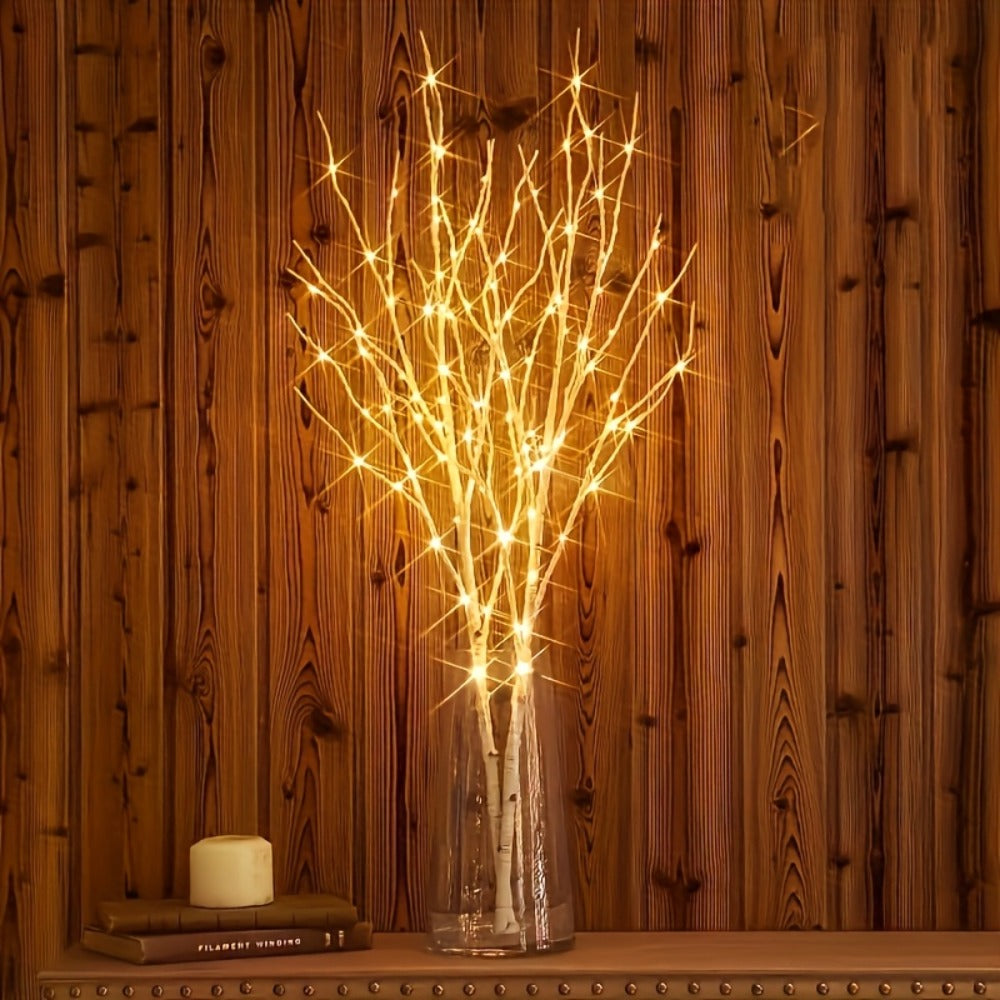 Birch Branch Lights Set of 2, Artificial Luminous Birch Tree Branches with Green Leaves & LED Fairy Lights ¡ª Battery Powered Indoor Decor for Christmas, New Year, Home & Reading Nook