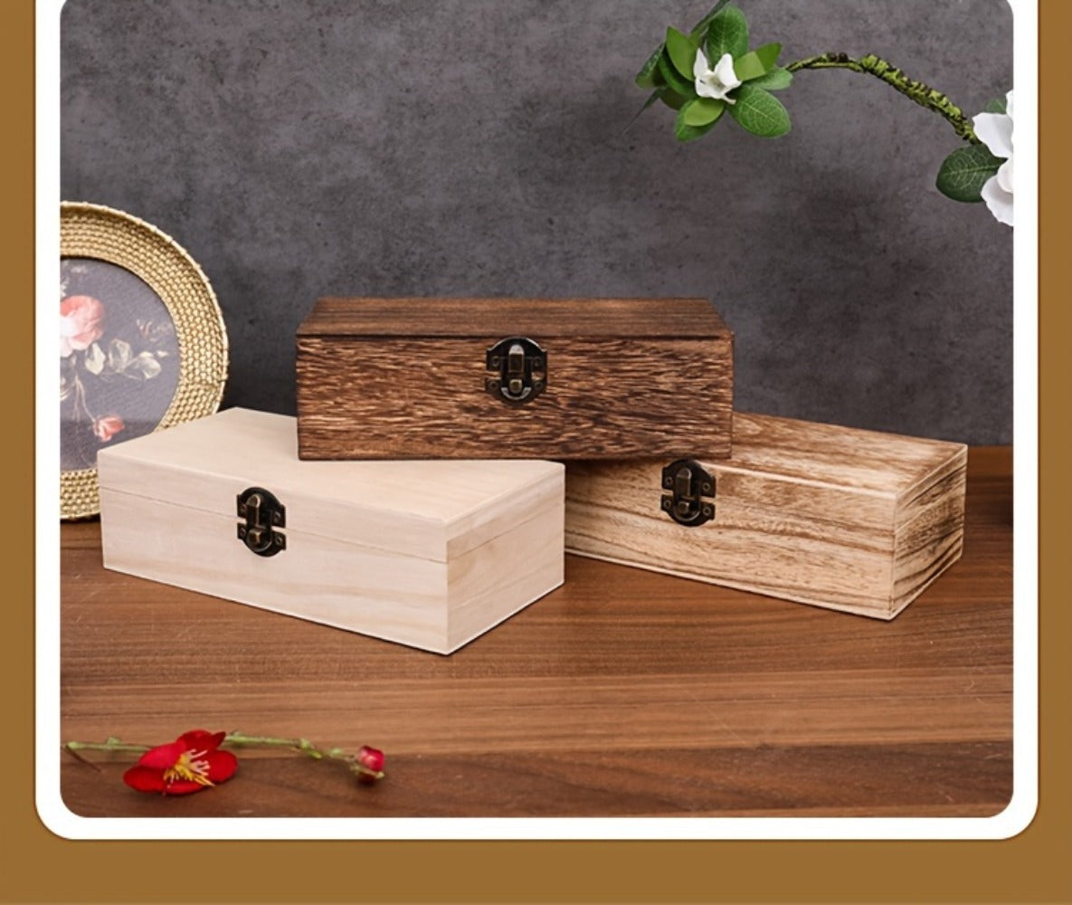 Jewelry Box with Lid & Lock Clasp Set of 3 ¨C Vintage Wooden Storage Boxes for Jewelry, Daily Essentials & Gift Packaging, Versatile Home Organizer in 3 Colors