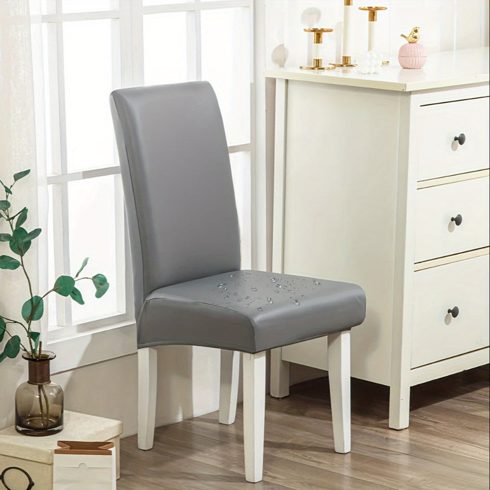Dining Chair Covers Set of 4 6 Waterproof PU Leather Stretch Slipcover Oil Proof Universal Fit Chair Protector for Dining Room Kitchen Hotel Home Decor - 9 Colors