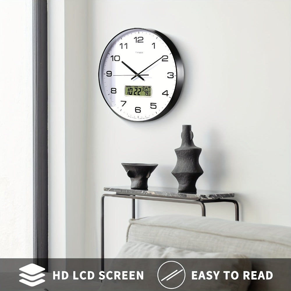 Silent Wall Clock Round Analog 10/12 Inch ¨C Battery Operated, Calendar & Temperature Display, Non-Ticking Quiet Movement for Bedroom, Office & Living Room, Multiple Colors