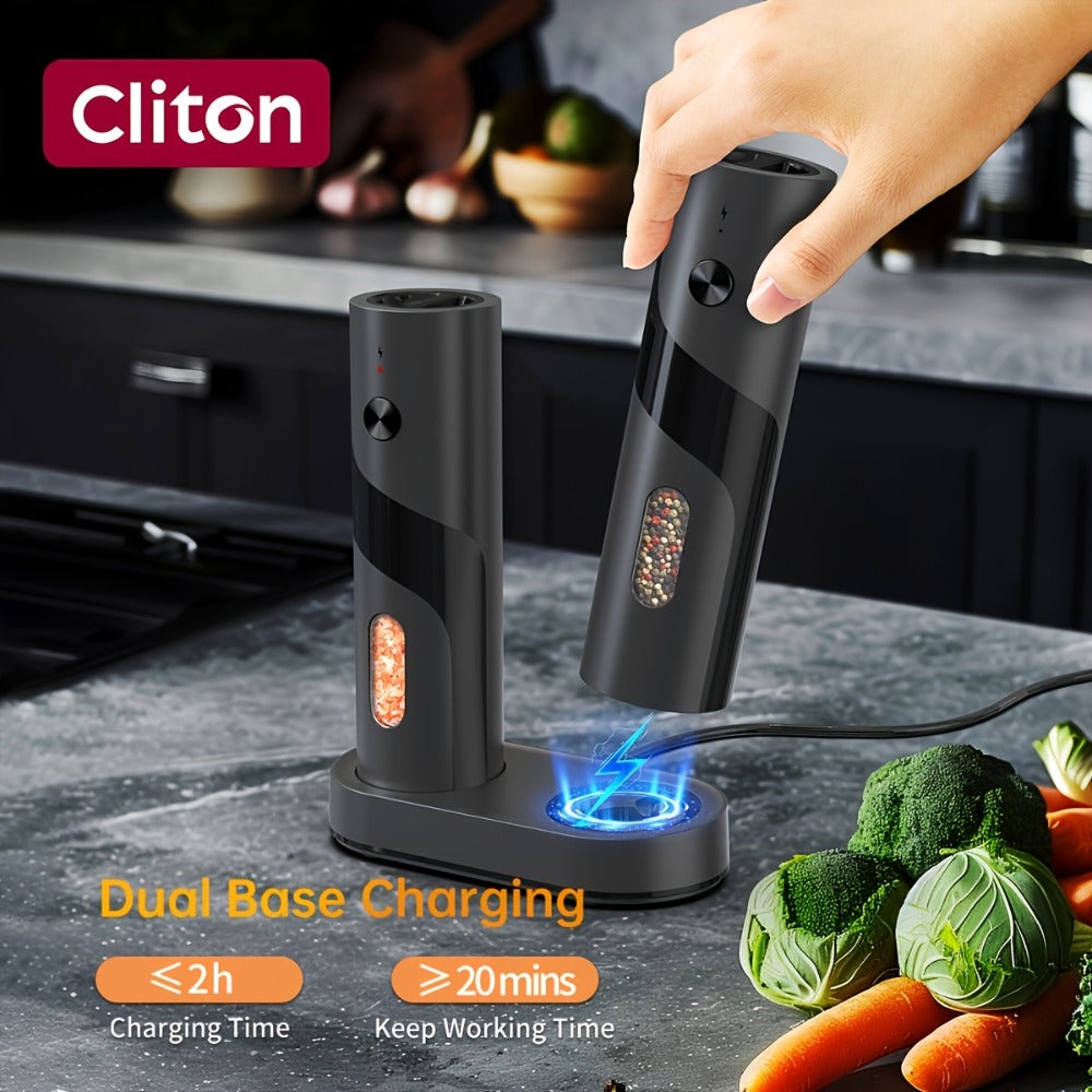 Electric Salt and Pepper Grinder Set with LED Light, Rechargeable Automatic Salt Pepper Mill, Adjustable Coarseness 3.72oz Large Capacity, Kitchen BBQ Restaurant Outdoor Wedding Gift