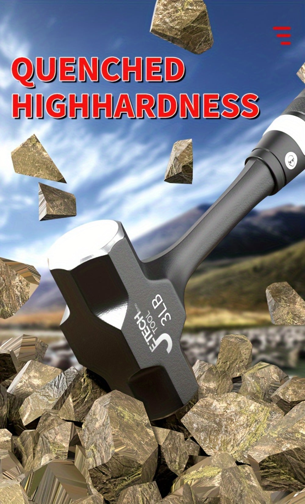 Octagonal Hammer 2/3/4 LB ¨C Heavy-Duty Non-Slip Handle, Professional Masonry & Demolition Sledge Hammer for Stone, Concrete, Construction & DIY Home Projects