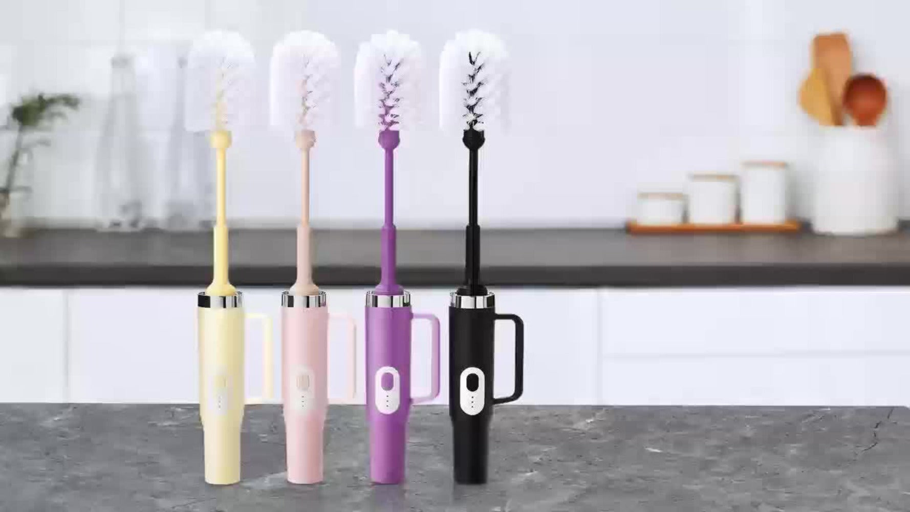 Electric Cup Scrubber Bottle Brush Cleaner ¨C 2-Speed IPX6 Waterproof, Type-C Rechargeable, Deep Cleans 40oz Mugs, Tumblers & Hydration Bottles, Long Straw Brush Included, Wall Mount Storage, Kitchen Cleaning Tool
