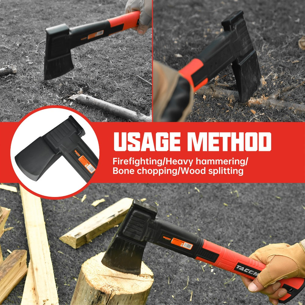 Camping Hatchet 15 Inch Splitting Axe 45 Carbon Steel with Nylon Rubber Non-Slip Handle ¨C Teflon Blade, Blade Cover & Optional Whetstone Set for Wood Chopping, Tree Cutting, Hiking Backpacking Outdoor