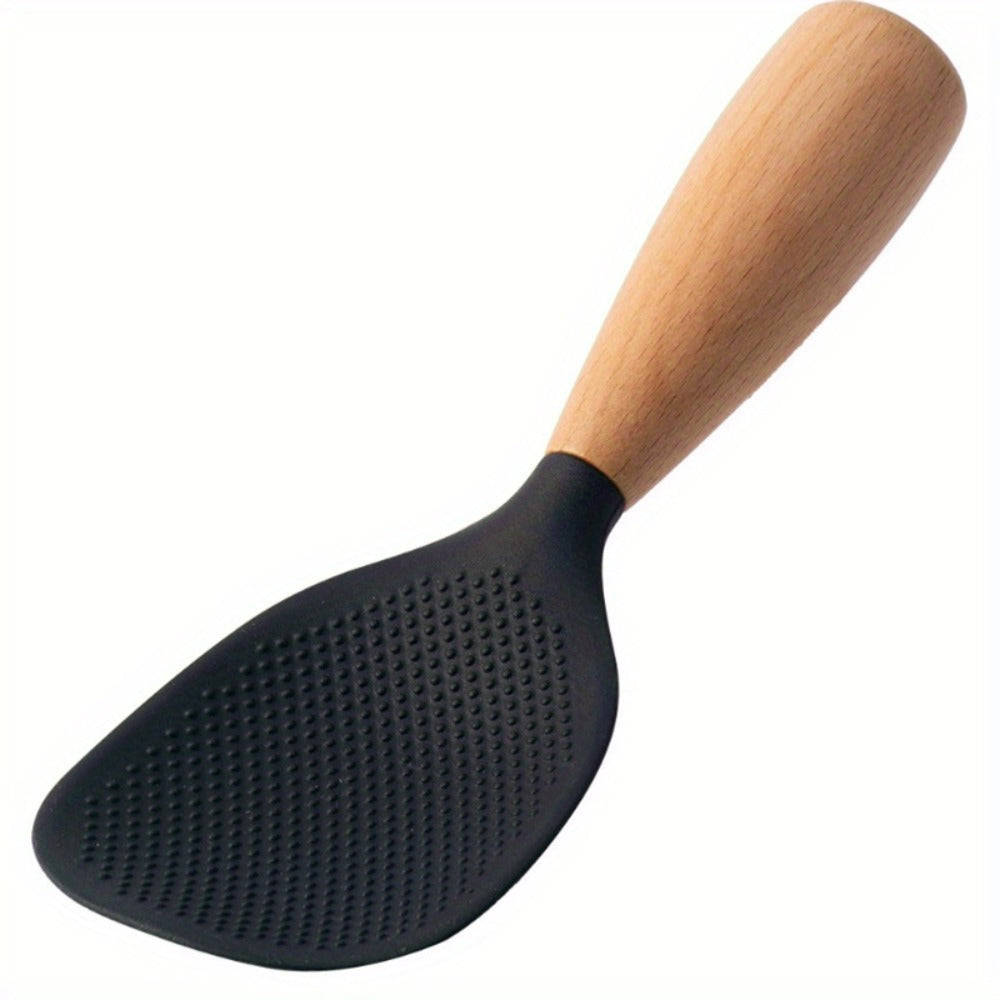 Silicone Rice Spatula Serving Spoon 2 Pack Wooden Handle Heat Resistant Durable Standing Spoon for Nonstick Pans Rice Cookers Grains Potato Server Kitchen Utensil Orange