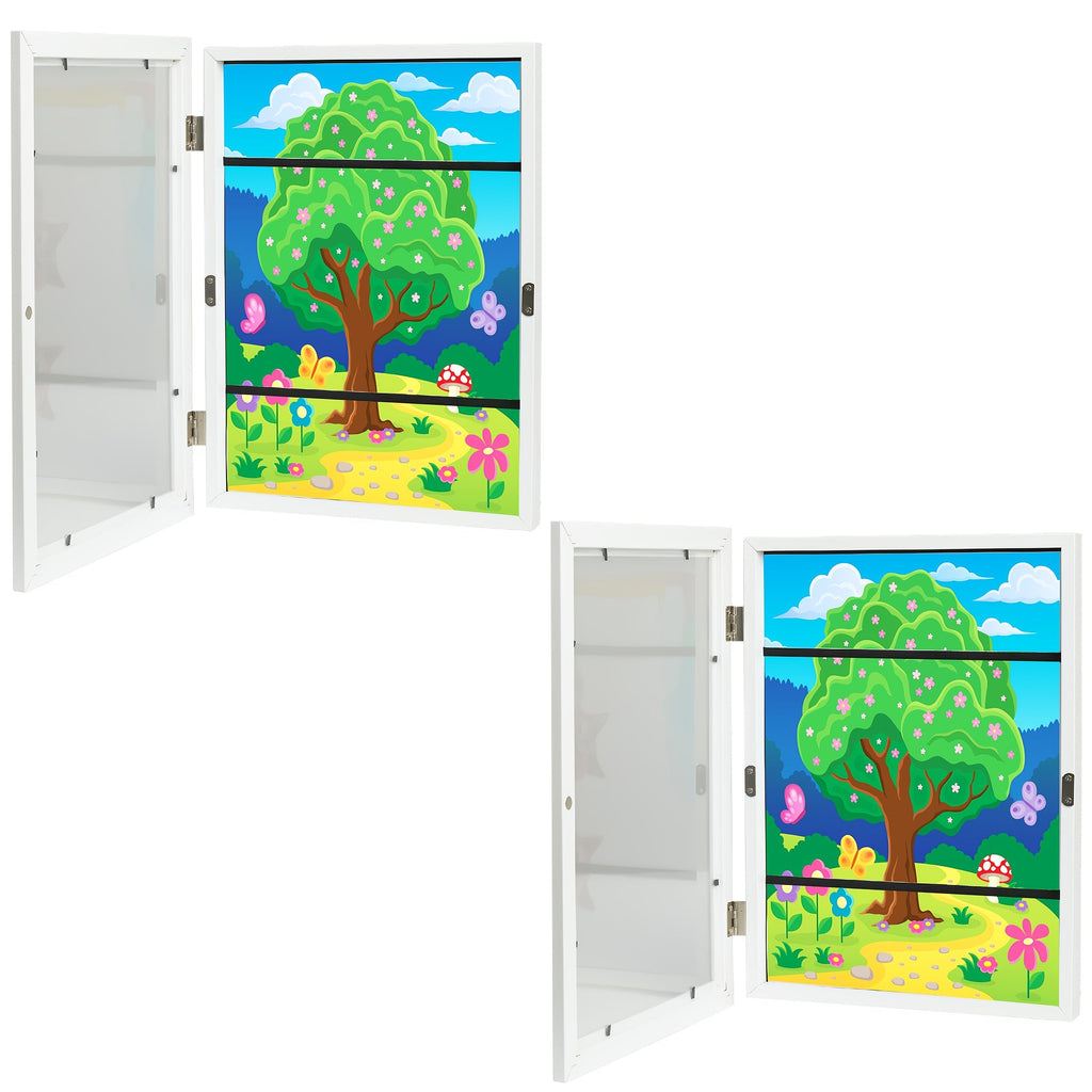 Kids Art Frames Front Opening Changeable Artwork Display Frames for Children Drawings Crafts Photos Wall Gallery - Set of 2 or 4, Black White Wood Grain