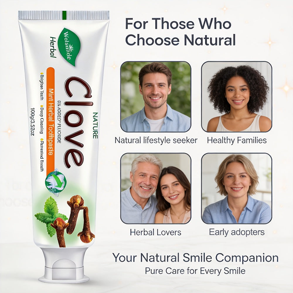 Herbal Toothpaste with Clove & Mint ¨C Fluoride Free Deep Cleaning Whitening Toothpaste for Sensitive Gums, Natural Breath Freshener with Herbal Extracts, Daily & Travel Oral Care for Adults & Kids