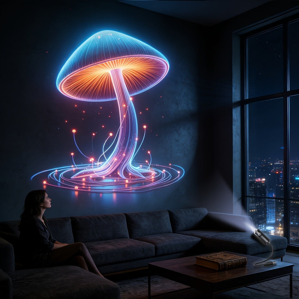 USB Projection Night Light 10-in-1 Mushroom Leaf LED Atmosphere Lamp Neon Aesthetic Room Decor for Bedroom Car Interior Ceiling Decoration Kids Room Gaming Room Gift