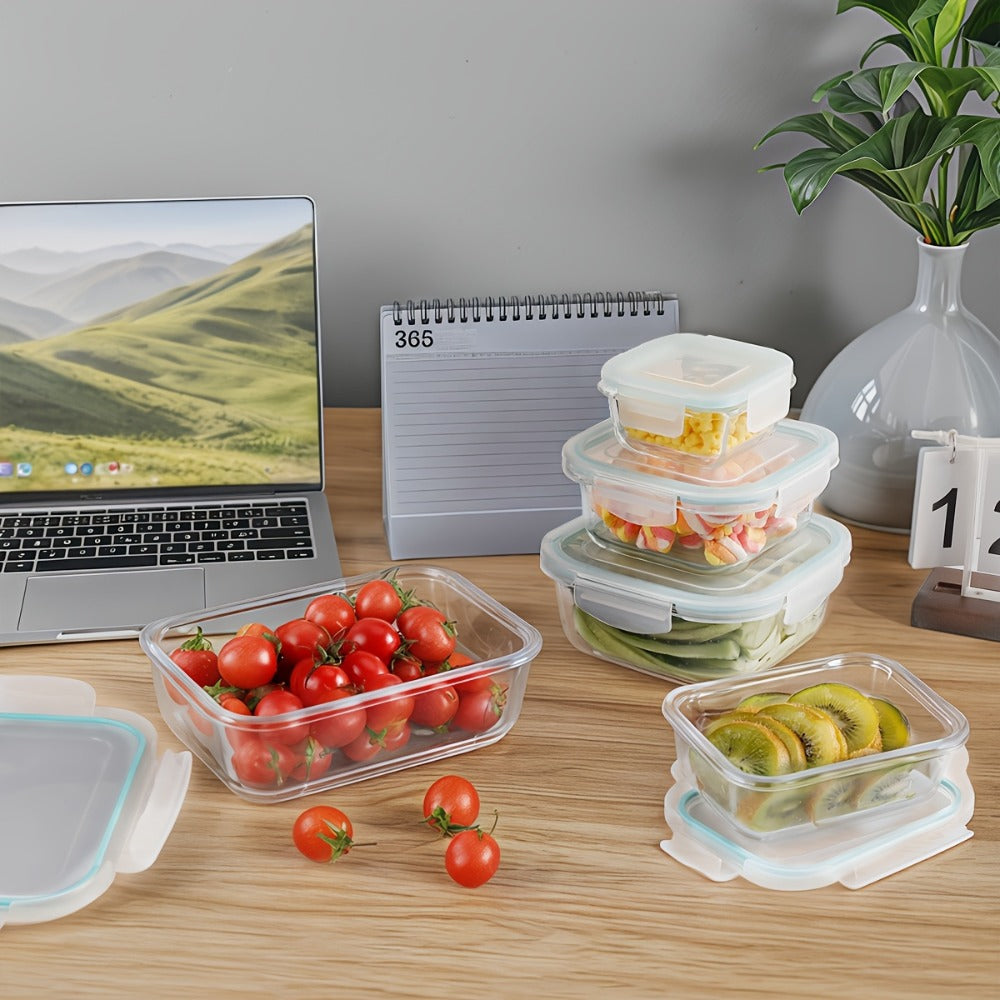 Glass Food Storage Containers 16-Piece Set 8 Glass Bowls with 8 Sealed Lids BPA Free Dishwasher Microwave Refrigerator Safe Meal Prep Containers Bento Boxes in Blue Grey Green Assorted