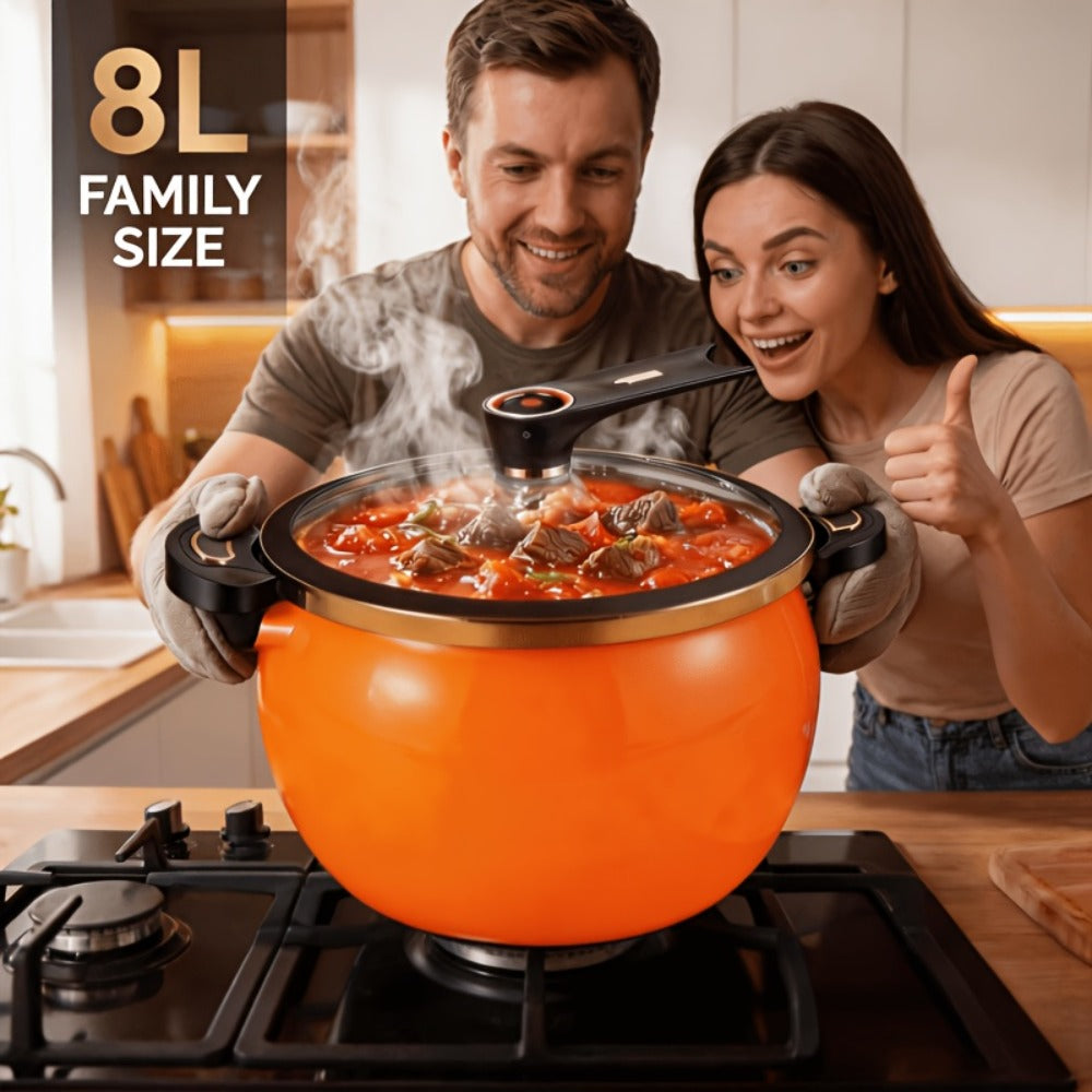 Nonstick Soup Pot Large Capacity 1.85 Gallon Twist Lock Handle Cooking Pot for Gas Stove Induction Cooker Open Flame Multifunctional Stew Pot for Home Restaurant Orange