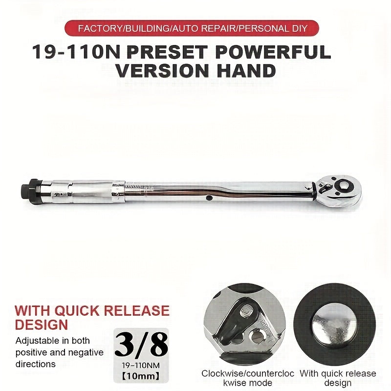 Torque Wrench Adjustable Drive 3/8¡± & 1/2¡± - Preset Click Torque Wrench for Automotive, Bike & Bicycle Maintenance, Ratchet Wrench with Dual Scale, Accurate & Durable, Gift for Husband & Car Enthusiasts