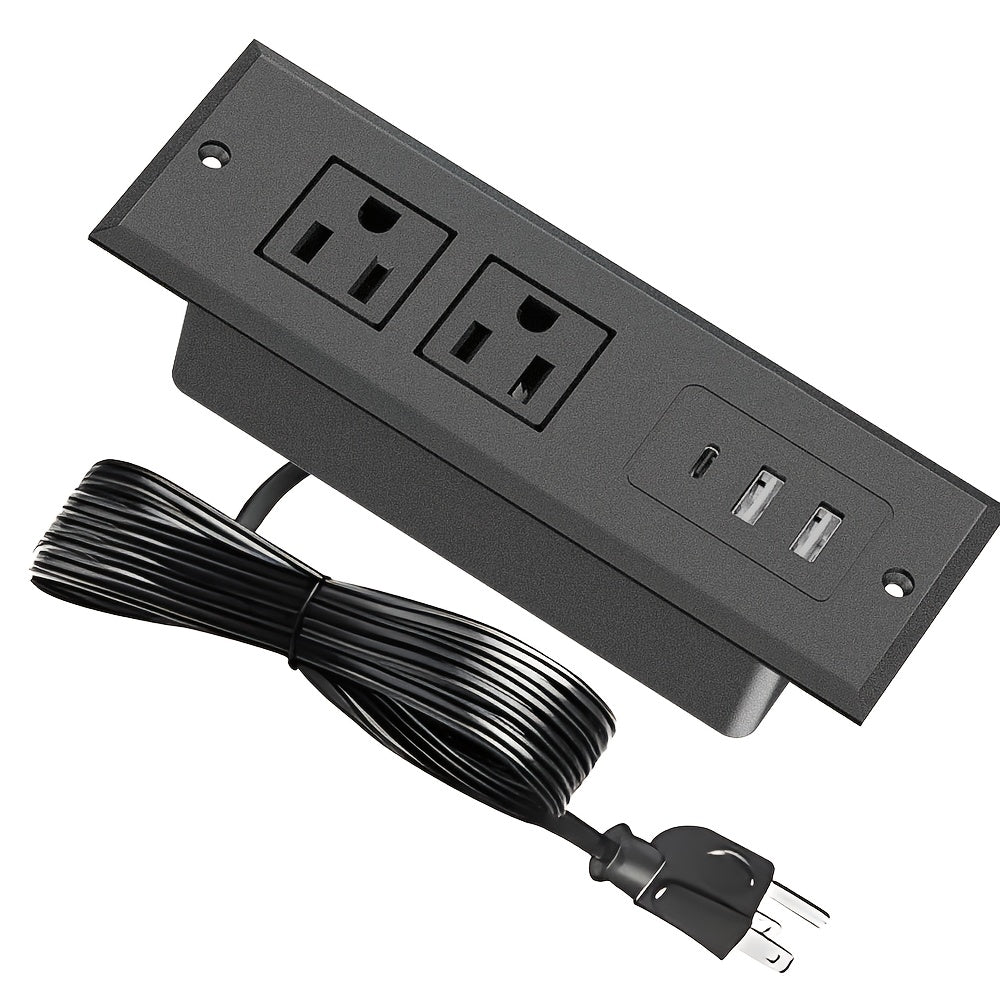 Recessed Power Strip Flush Mount Desk Outlet with USB-C & USB-A Ports In-Desk Power Grommet for Conference Room Office Table Furniture 1.5m Cord