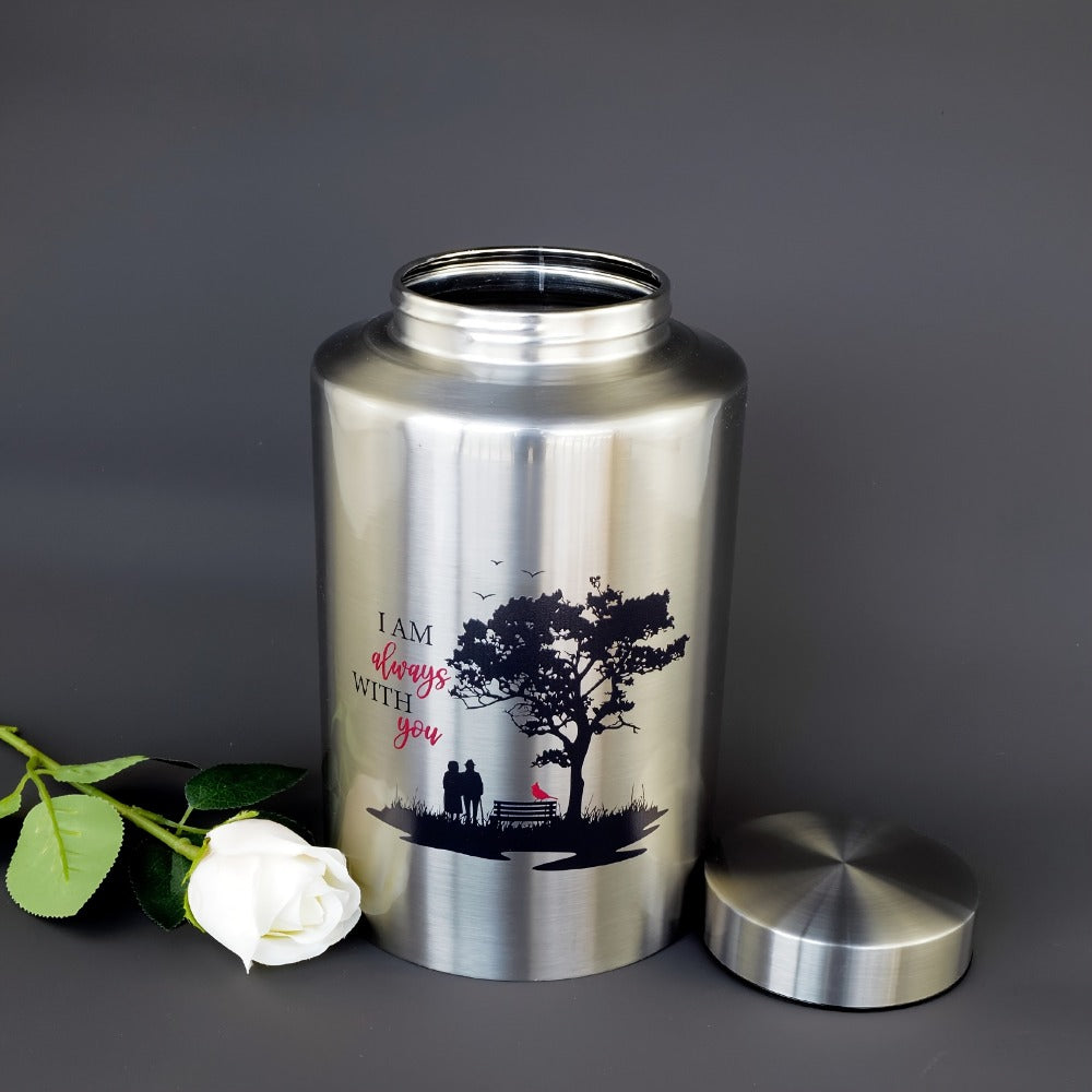 Cremation Urns for Human Ashes Large ¨C Stainless Steel Memorial Urn Holds 220 lbs, Decorative Butterfly Cardinal Fairy Design, Screw Lid & Seal Ring, Velvet Pouch Included, Adult Funeral Keepsake Urn