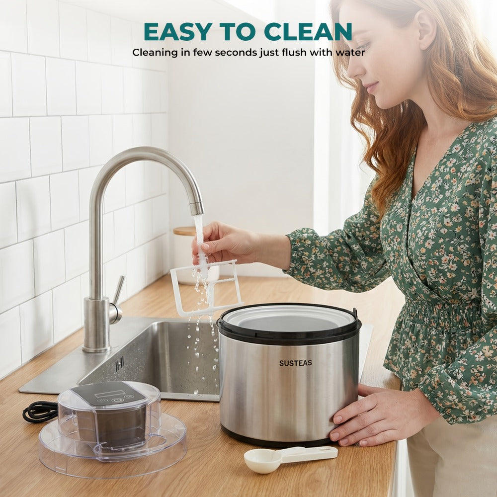 Ice Cream Maker 2 Liter Large Capacity Stainless Steel with LED Screen - Electric Ice Cream Machine for Home, Parties & Barbecues, Makes Frozen Yogurt & Fruit Smoothies, Easy to Clean, Great Gift