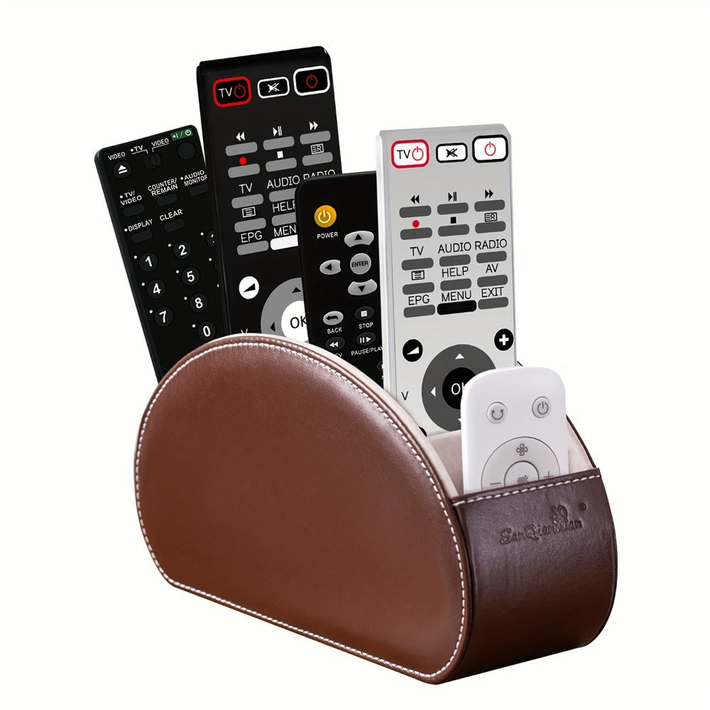 5-Compartment PU Leather Desk Organizer Remote Control Holder Storage Caddy for Office Supplies, Brushes, Pencils & Glasses