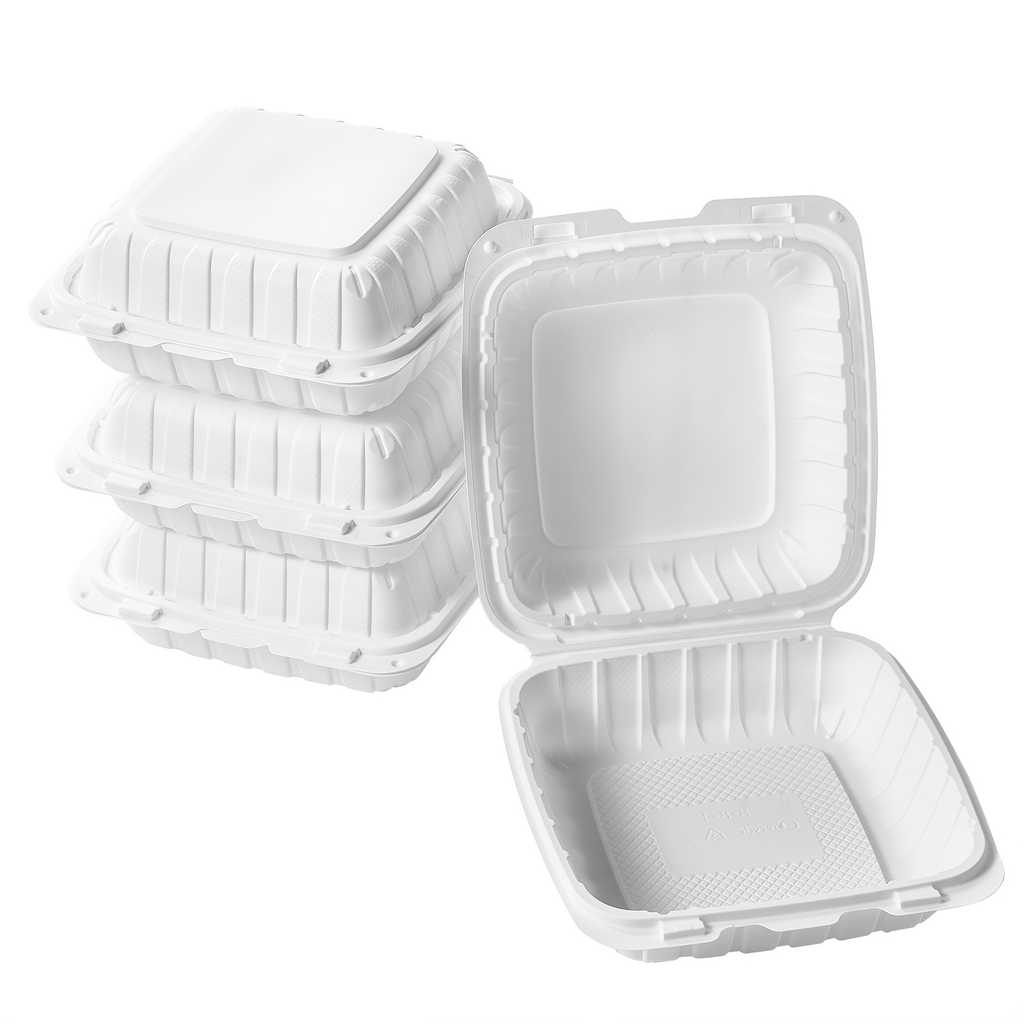 Disposable Food Containers Take Out Boxes with Lids - 7¡± 8¡± 9¡± Plastic Clamshell Meal Prep Containers BPA Free 1 & 3 Compartment Heavy Duty Reusable White