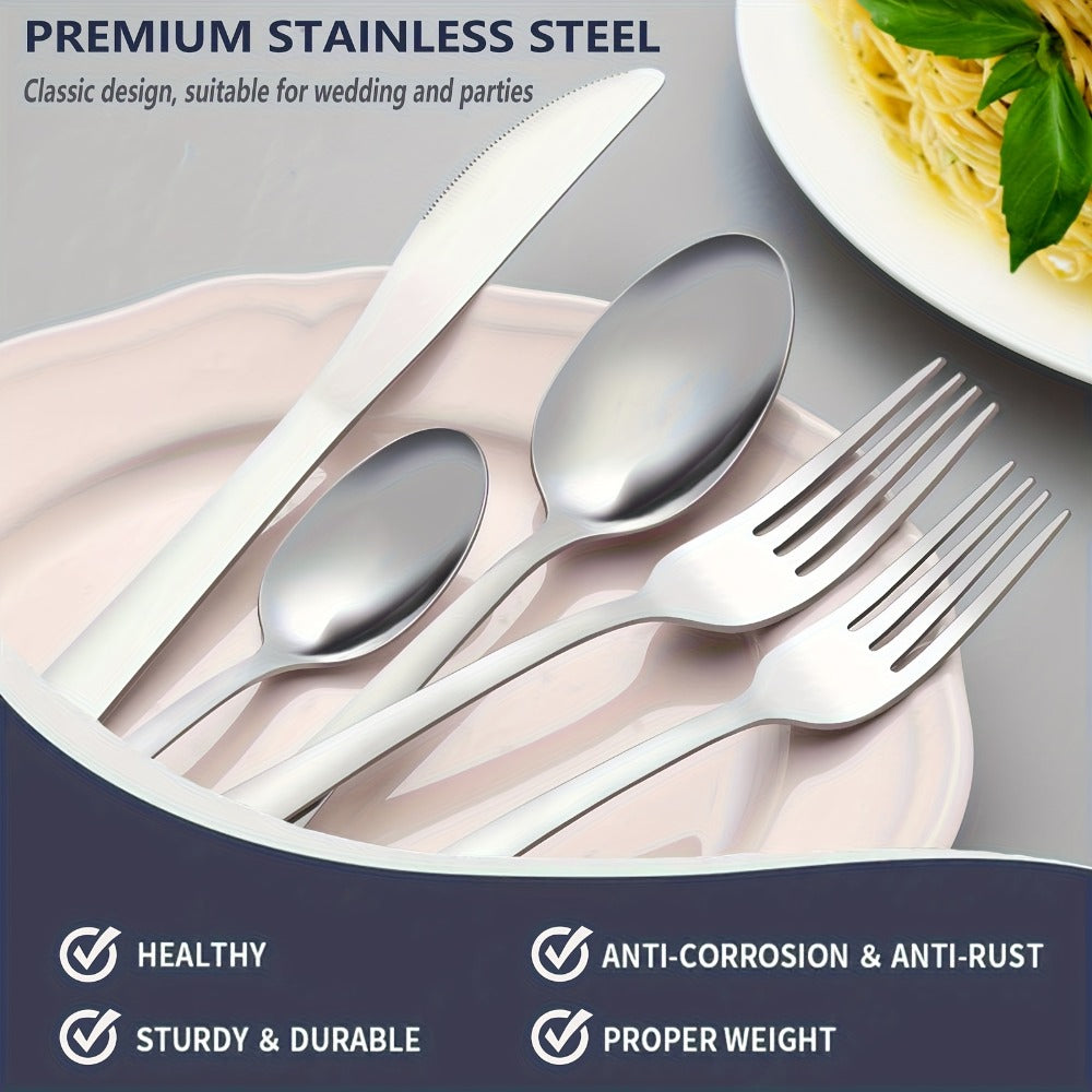 Stainless Steel Silverware Set 60 or 90 Piece with Gift Box ¨C Service for 12 or 18, Includes Steak Knives, Salad Forks & Dessert Spoons, Dishwasher Safe Cutlery for Home, Wedding & Outdoor