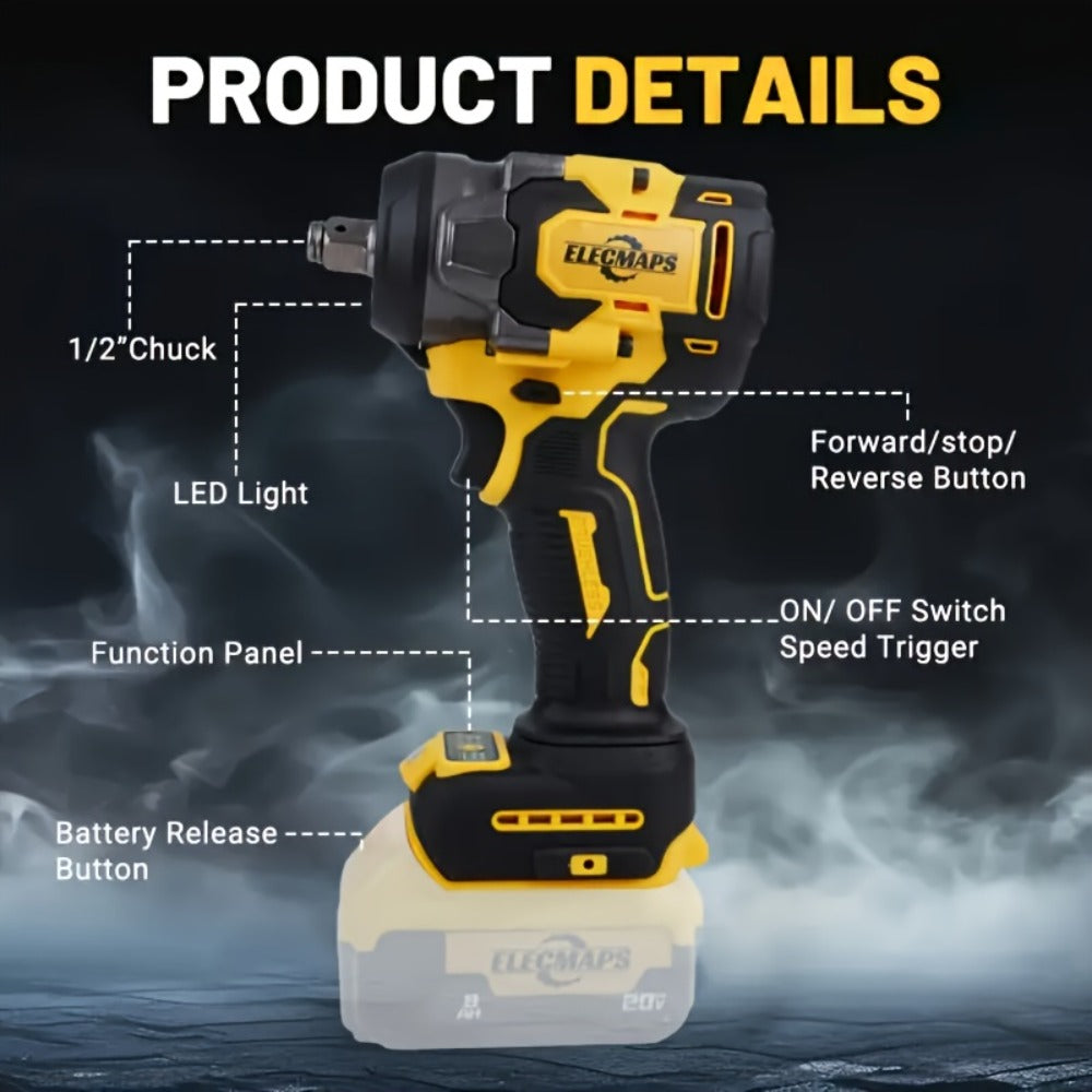Brushless Impact Wrench for Dewalt 20V Battery - 1/2 Inch 450 Lb-Ft High Torque Electric Impact Gun, 3300 RPM for Cars & Home Use