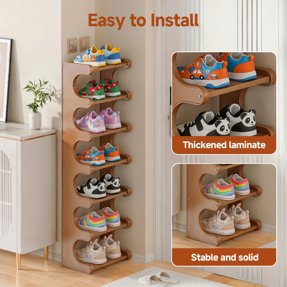 Bamboo Shoe Rack 7 Layer Freestanding ¨C Natural Bamboo Shoe Storage Organizer with Space-Saving Narrow Design, Easy Assembly, Large Capacity for Entryway, Dorm & Apartment