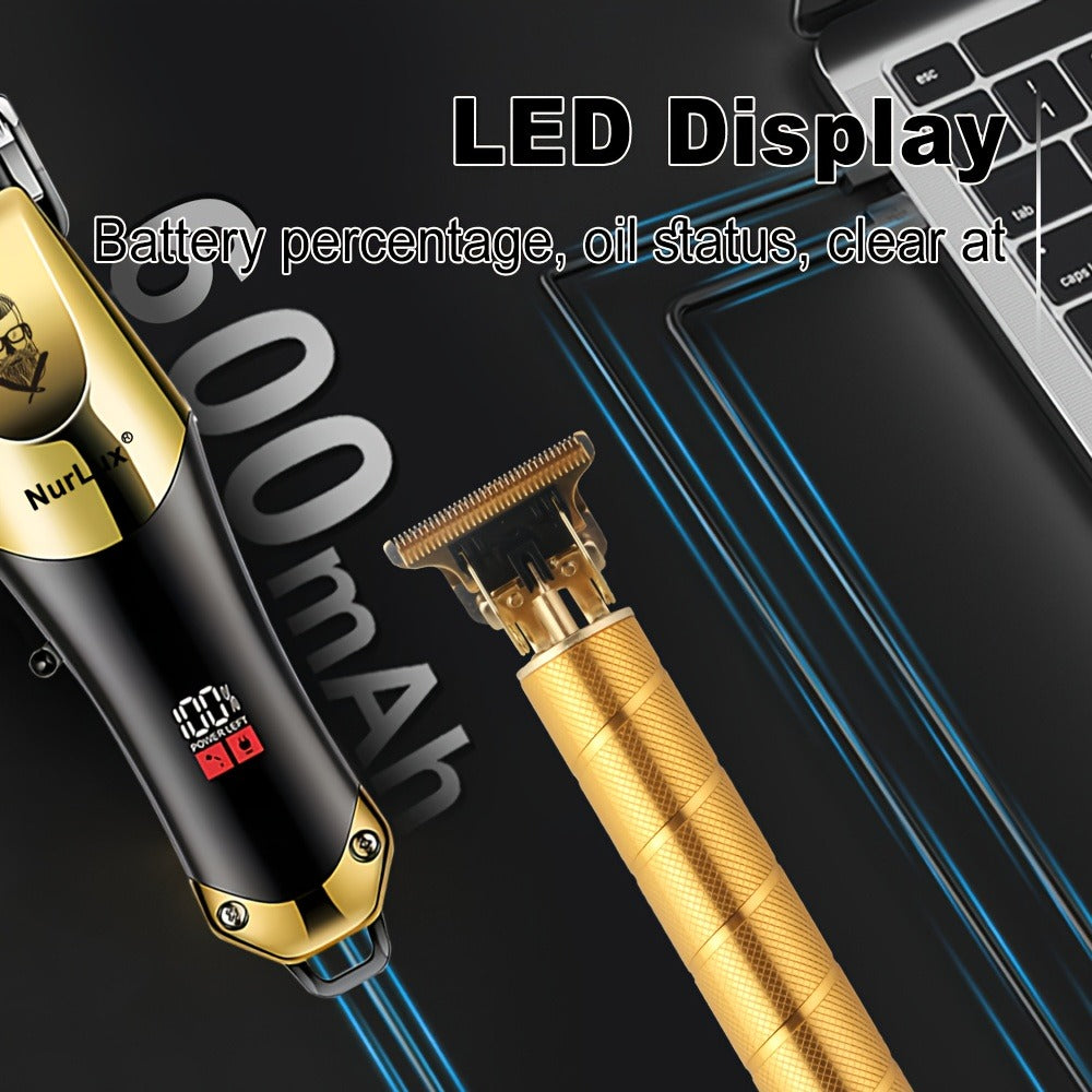 Men's Professional Hair Clipper and Trimmer Set Wireless USB Rechargeable Hair Cutting Kit for Hair and Beard Precise Grooming Gift for Dad Boyfriend Father's Day