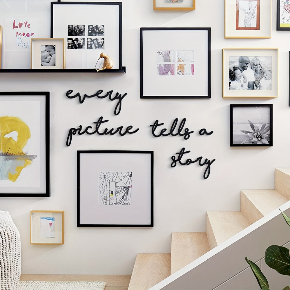 Black Metal Wall Art Photo Collage Frame ¨C ¡±Every Picture Tells a Story¡± Vertical Rectangular Contemporary Picture Display with White Border for Home Decor & Anniversary Gift