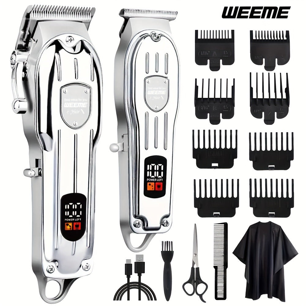 Hair Clipper & Beard Trimmer Combo Set - WEEME 2-in-1 Cordless Rechargeable Electric Hair Cutting Kit for Men, Professional Grooming Set with Trimmer, Father's Day Gift for Men, Golden & Silver