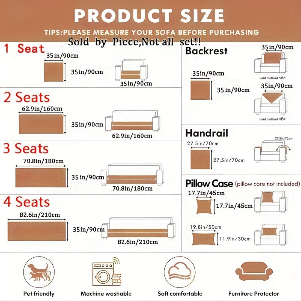 Chenille Sofa Cover Pet-Friendly Slipcover All Season Furniture Protector for Living Room Bedroom Office Couch Cover Multiple Sizes Colors