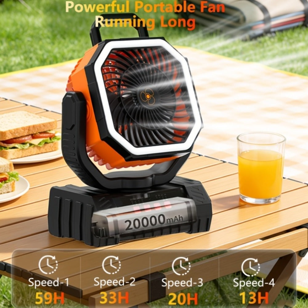 Camping Fan 20000mAh with LED Lantern and Remote Control, 4-Speed 90¡ã Oscillation 1-8H Timer, 59-Hour Battery Life Power Bank Fan with Hook for Tent, Hiking, Outdoor and Indoor Use