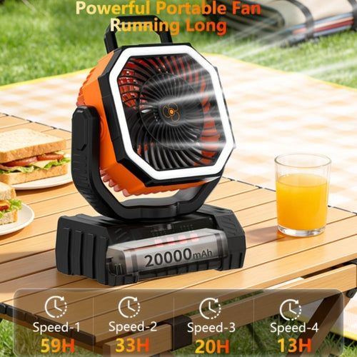 Camping Fan 20000mAh with LED Lantern and Remote Control, 4-Speed 90¡ã Oscillation 1-8H Timer, 59-Hour Battery Life Power Bank Fan with Hook for Tent, Hiking, Outdoor and Indoor Use