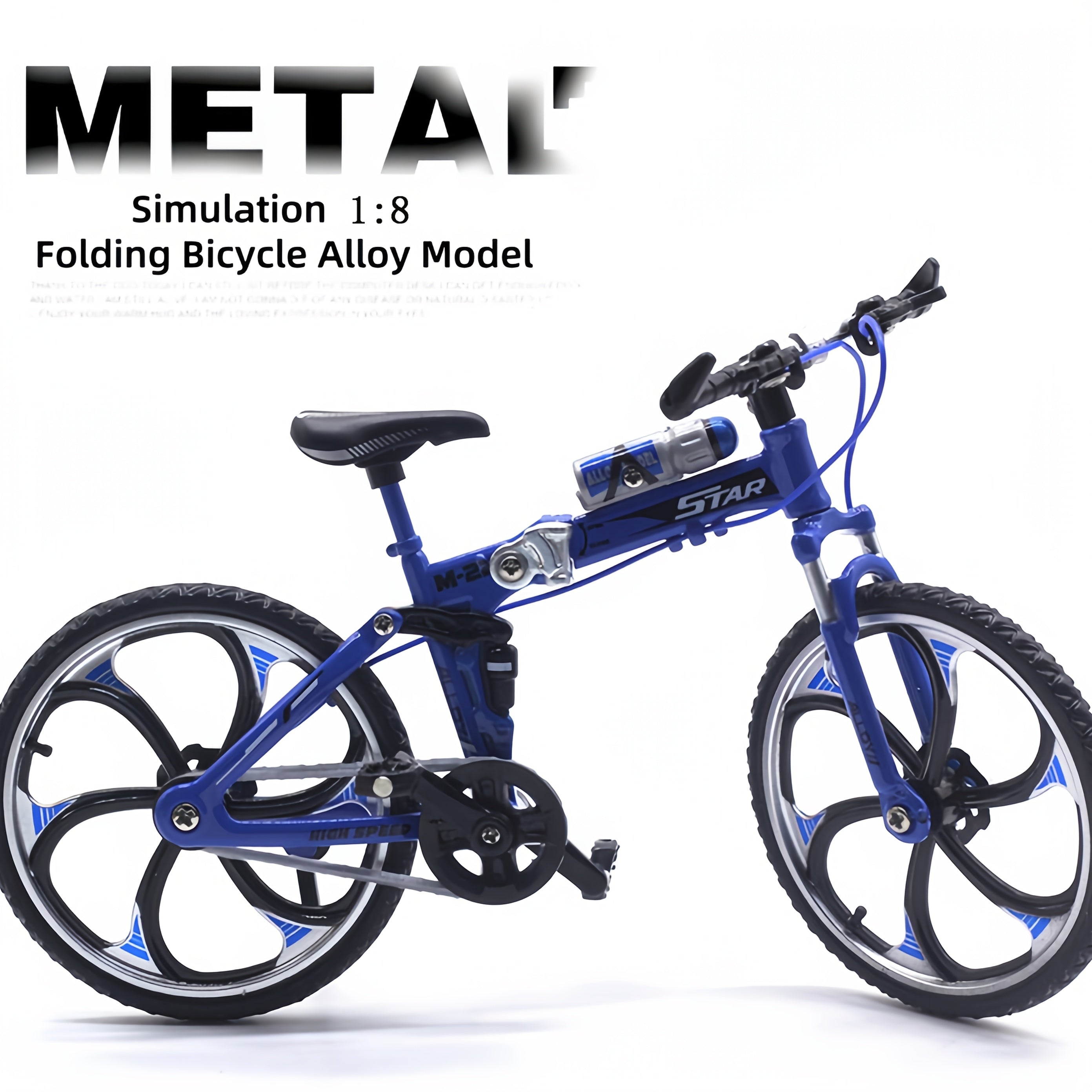 Diecast Mountain Bike Model 1:8 Scale Alloy Foldable Miniature Bicycle Figurine for Home Office Desk Decor, Collector Gift, Christmas Birthday Present, 3 Colors Available