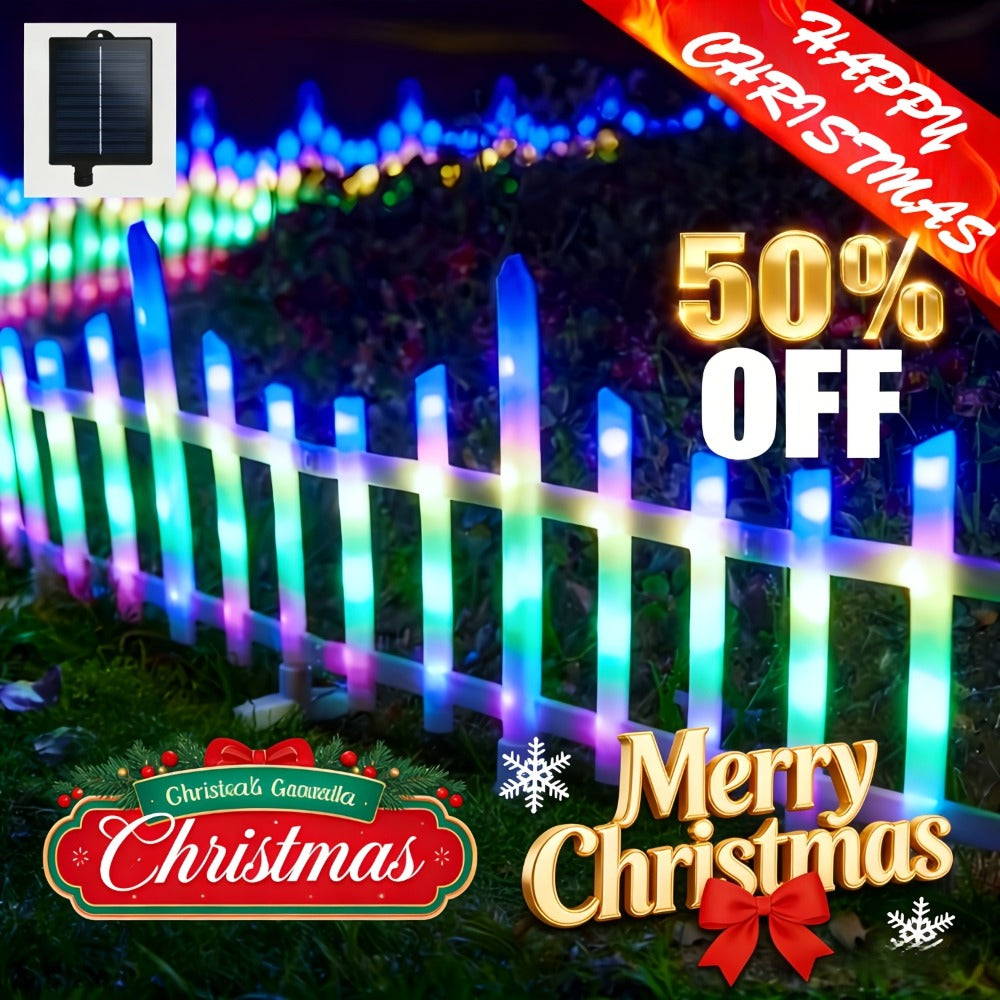 Solar Fence Lights Outdoor 8-Pack with Remote Control - Waterproof LED White Picket Fence Border Lights Solar Powered, Colorful & Warm Light Options for Garden Yard Tree Pet Barrier Christmas Decoration