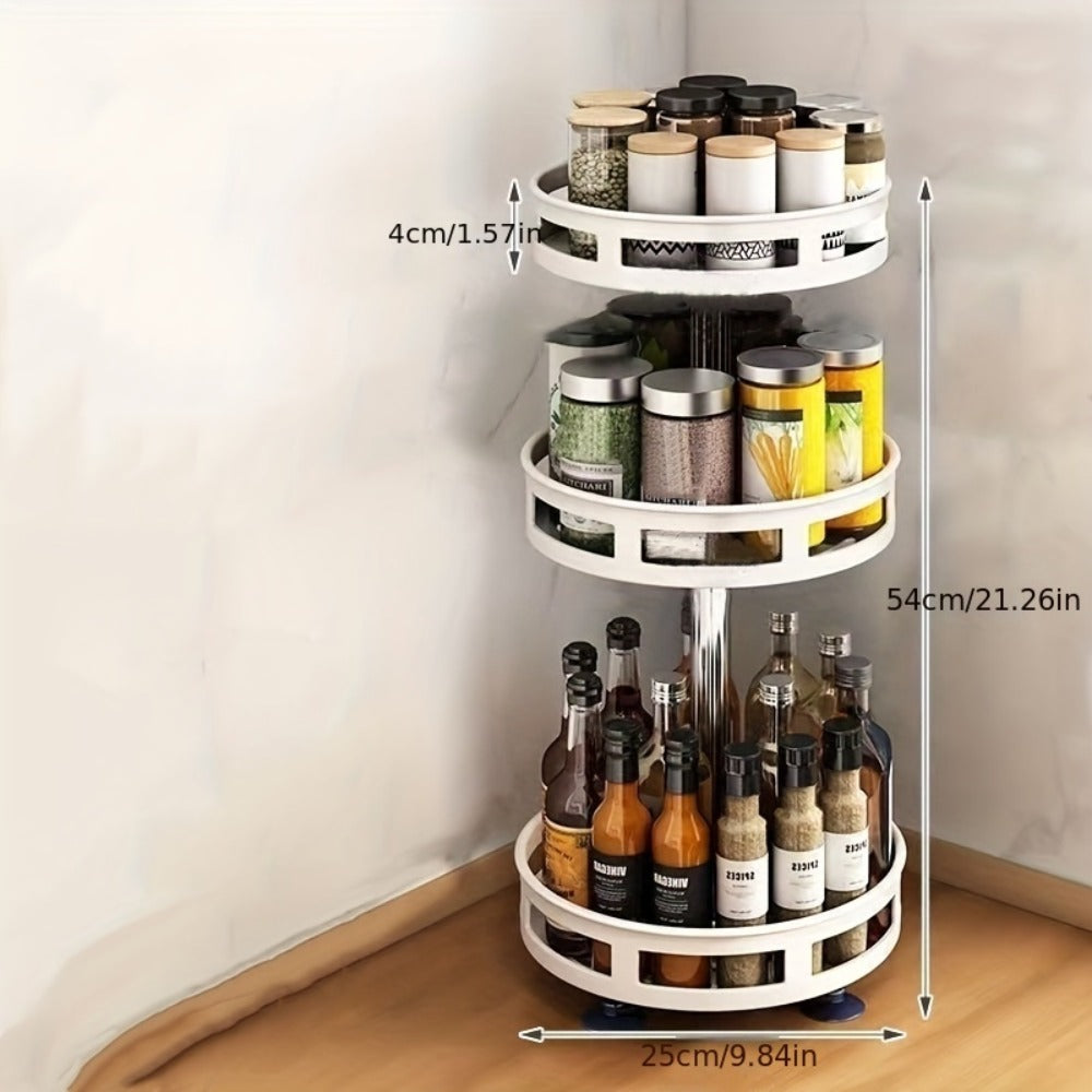 Spice Rack Organizer 3 Tier Rotating Turntable Carbon Steel Kitchen Seasoning Storage Rack for Counter Pantry Cabinet Black White