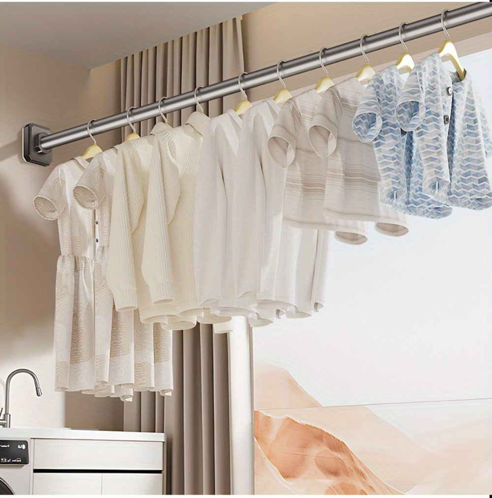 Tension Curtain Rod No Drill Telescopic Shower Bathroom Towel Rack Adjustable Hanging Rod Balcony Coat Hanger Drying Rod