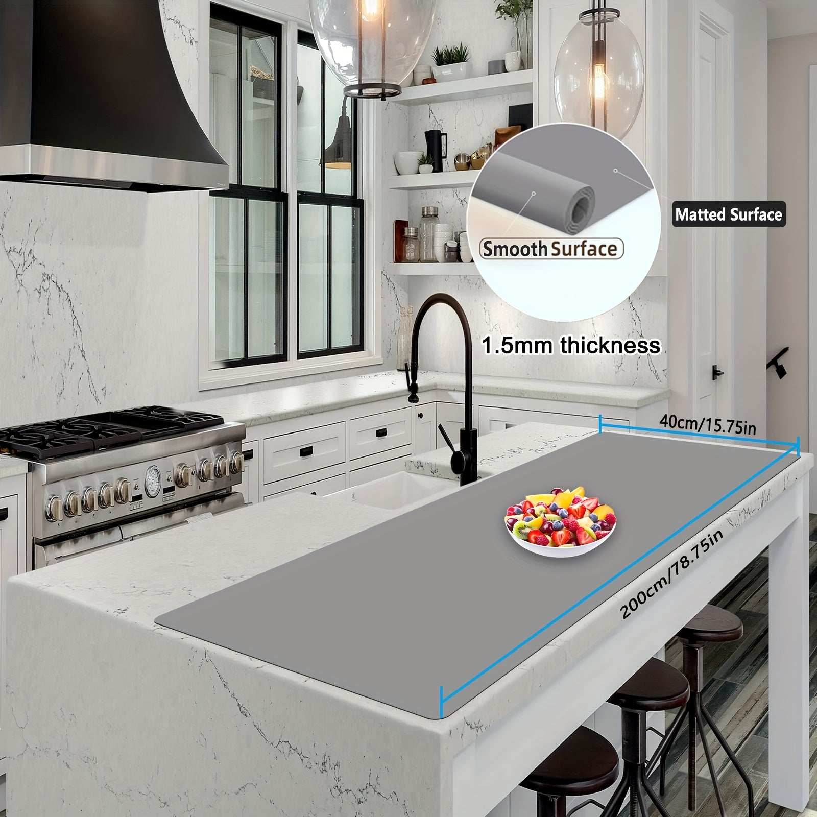 Extra Large Silicone Mat for Kitchen Counter ¨C Nonslip Heat Resistant Countertop Protector, Nonstick Waterproof Craft Mat & Placemat, Multiple Sizes & Colors