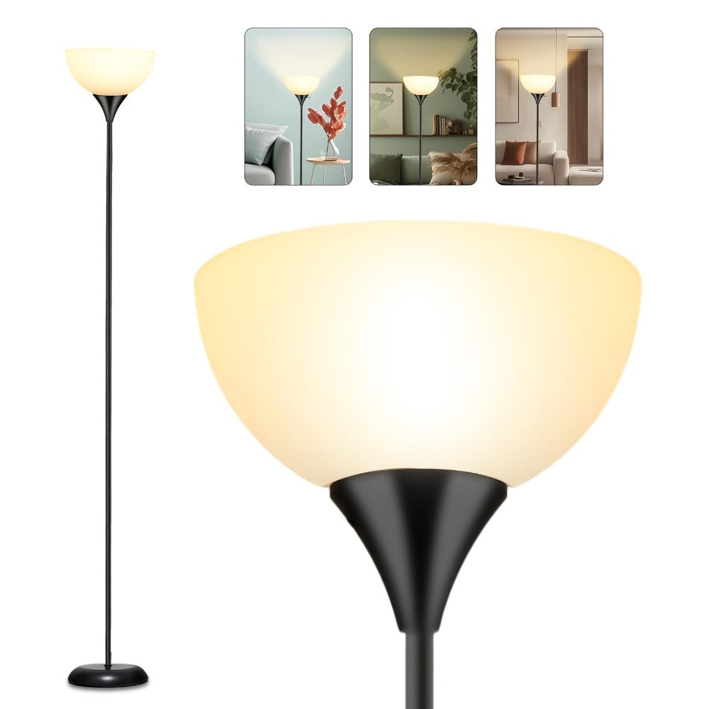 Floor Lamp for Living Room Bedroom Office Industrial Metal Torchiere Standing Lamp Adjustable Rotary Switch Shatter-Proof Shade Black