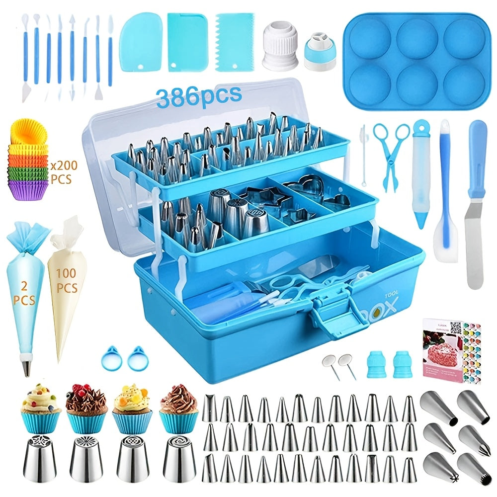 386 Pcs Cake Decorating Baking Set with Piping Nozzles & Frosting Tips ¨C Complete Beginner Baking Tool Kit with Floral Nozzles, Pastry Tips & Decorating Tools