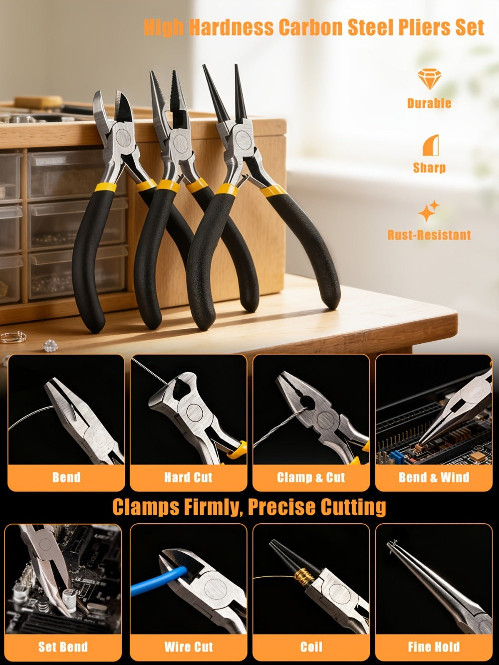 Jewelry Making Pliers Set 3/14pcs Tool Kit - Professional Round Nose, Flat Nose & Needle Nose Pliers, Wire Cutters, Tweezers, Scissors, Vernier Caliper, Storage Bag, for Beading, Wire Wrapping & DIY