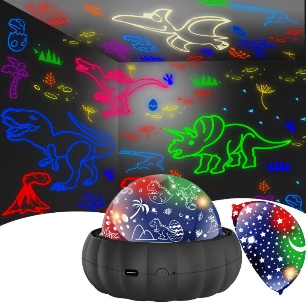 360¡ã Rotating Projector Night Light ¨C 4-Color LED Auto-Rotating Starry Sky Atmosphere Lamp with Unicorn & Dinosaur Projections, USB Powered for Party, Home Decor, Kids Room & Holiday Gifts