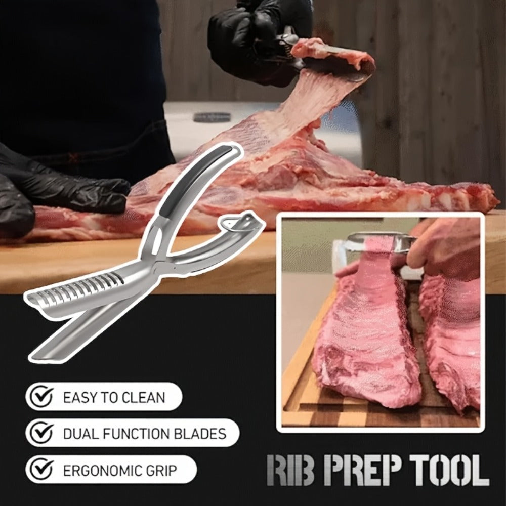 BBQ Rib Membrane Remover Tool Stainless Steel Rib Peeler with Ergonomic Handle, Food Grade Manual Rib Prep Kitchen Gadget for Grilling, Smoking, Home Cooks and Professional Chefs