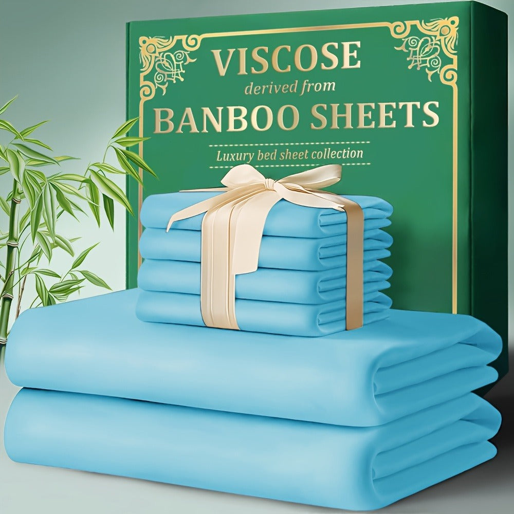 Bamboo Fitted Sheet Set 4-Piece Deep Pocket 18¡±-24¡±, 2200TC Ultra-Soft Cool Breathable Bed Sheets, Anti-Shrink Fade-Resistant, Ideal for Hot Sleepers