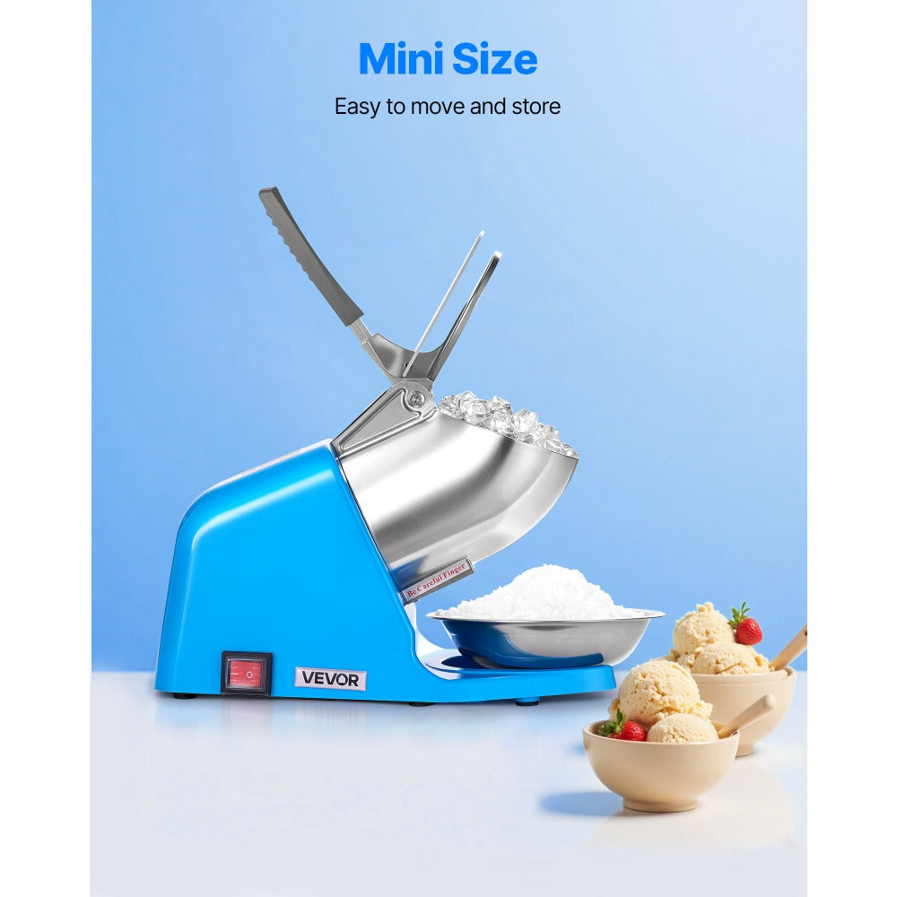 Electric Ice Crusher 300W Snow Cone Maker Shaved Ice Machine 286 lbs/h 4 Stainless Steel Blades Anti-Splash One-Touch Operation for Home Bar Office Dorm