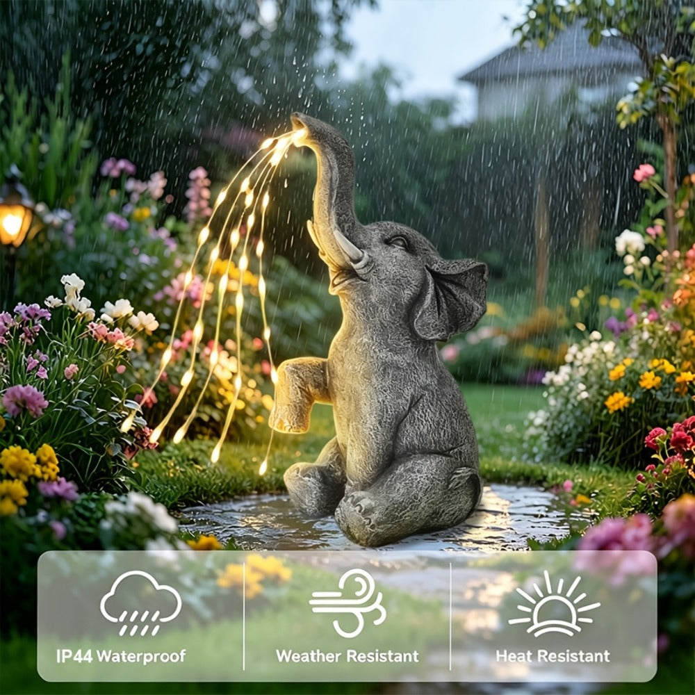 Solar Garden Elephant Sculpture Light - Outdoor IP44 Waterproof LED Lucky Elephant Water Spraying Ornament with Solar Powered Garden Lights for Patio Balcony Porch Deck Yard Thanksgiving Halloween Gift