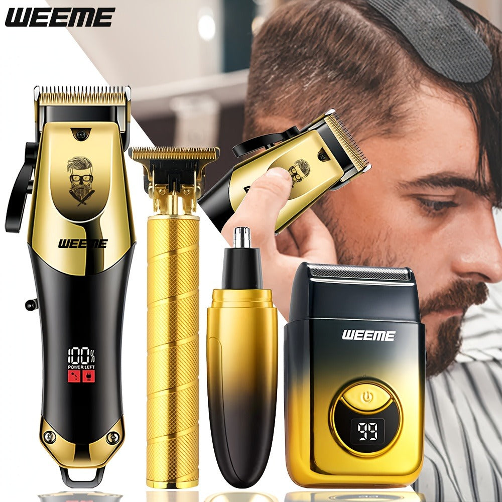 Men's Grooming Kit USB Rechargeable Hair Clipper Set with Nose Trimmer Electric Shaver Detail Trimmer 8 Limit Combs Professional Haircut Kit Father's Day Christmas Gift Gold