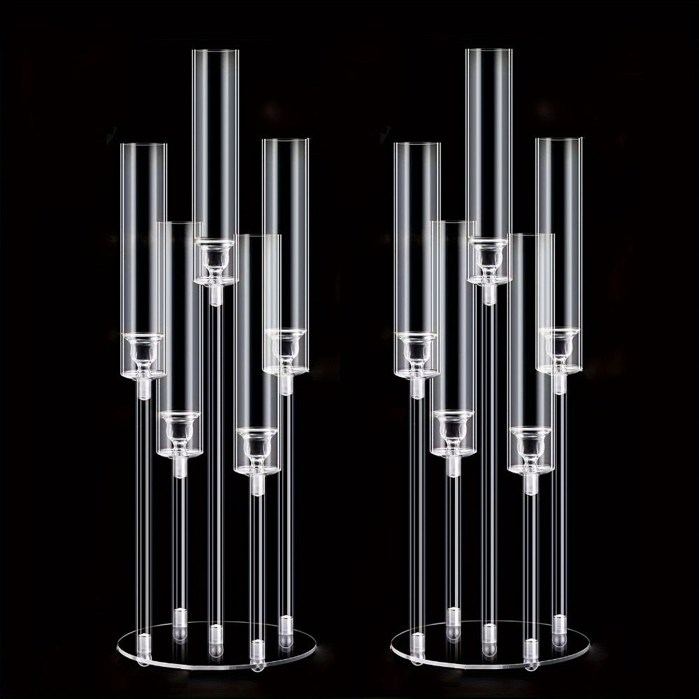 Acrylic Candelabra Centerpiece 5-Arm Clear Candle Holder Set for Wedding Table Decor Birthday Party Christmas Thanksgiving Candlelight Dinner