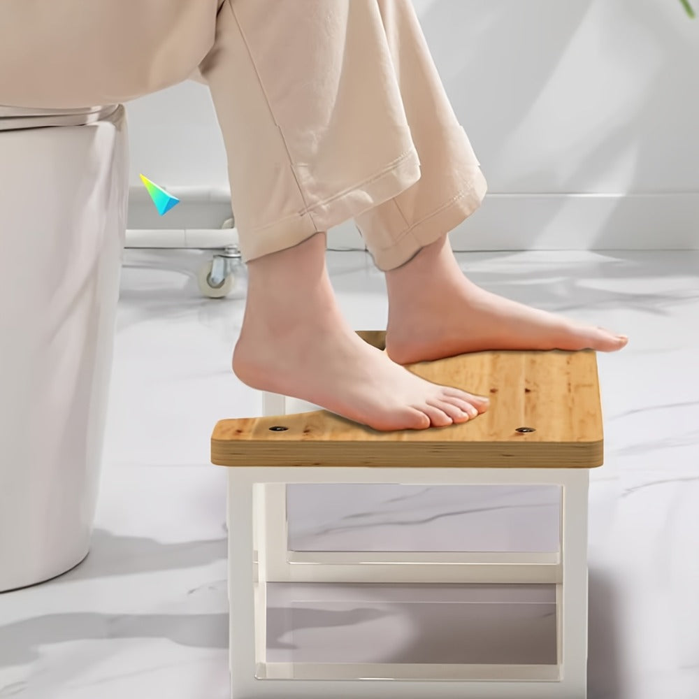 Squat Toilet Stool with Non-Slip Bamboo Surface - Ergonomic Bathroom Foot Rest for Adults, 400 LBS Capacity, Wide Stable Base, 7-Inch Height, Stain & Crack Resistant, Fits Most Toilets, White & Black